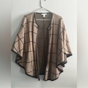 White House Black Market Tan Plaid Sweater Cape